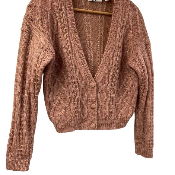 Autograph Clothing Mohair Blend V Neck Sweater Cardigan Cable Knit S Boho Pink - Picture 4 of 7